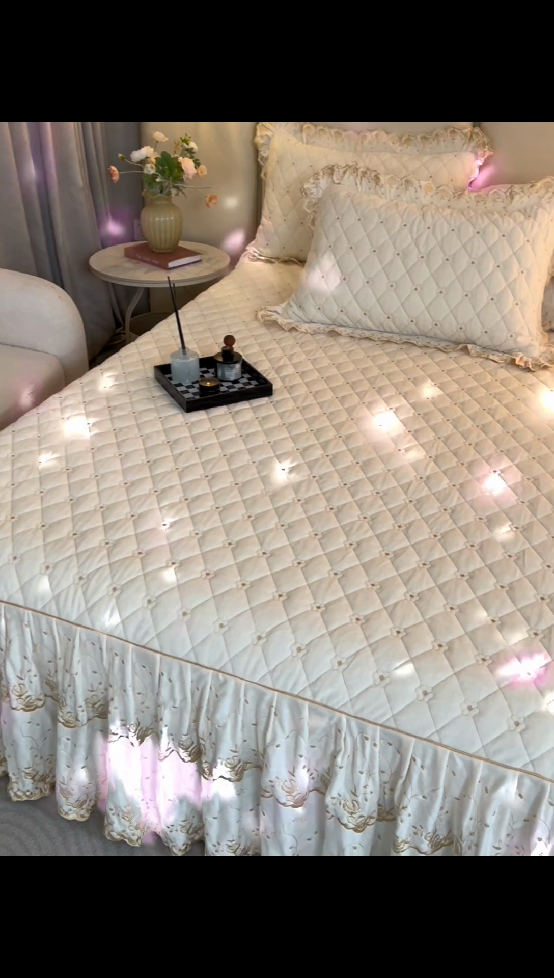 91家纺网 家纺一手货源 找家纺 罗艺轩 2024新款加厚宝宝绒夹棉床裙三件套-梦幻星辰 奶昔