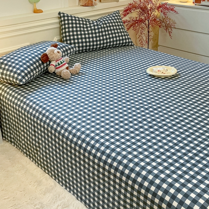 91家纺网 家纺一手货源 找家纺 义博家纺 2025新款全棉老粗布床单 天蓝格