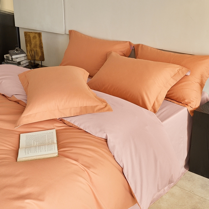 91家纺网 家纺一手货源 找家纺 秀色家纺 2025新款秋冬加厚保暖床上纯色四件套纯棉磨毛全棉床单被套三件套50支-瑞妮 瑞妮-桔红+桃粉