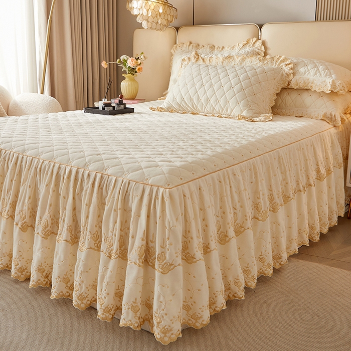 91家纺网 家纺一手货源 找家纺 罗艺轩 2024新款加厚宝宝绒夹棉床裙三件套-梦幻星辰 奶昔