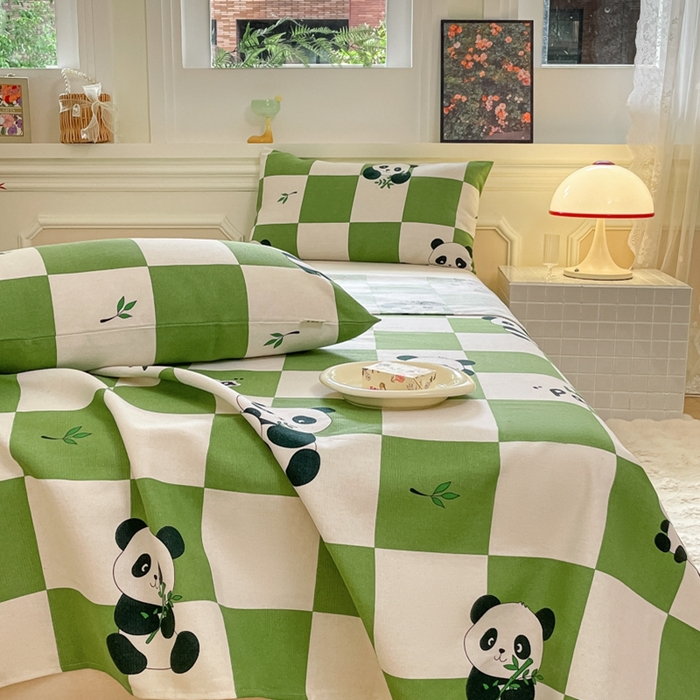 91家纺网 家纺一手货源 找家纺 义博家纺 2025新款全棉老粗布床单 呆萌熊宝