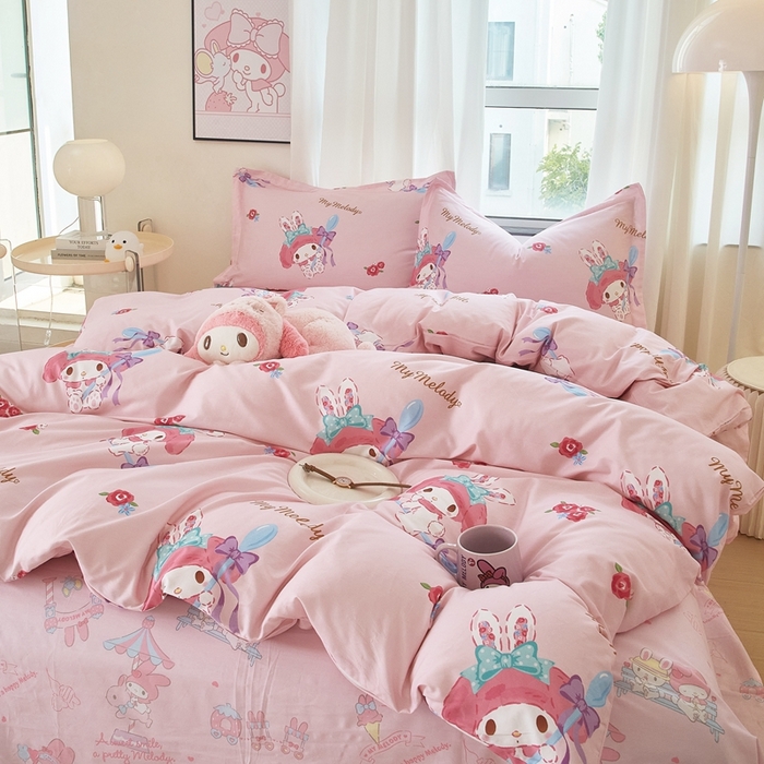 91家纺网 家纺一手货源 找家纺 蘭菲家纺 2024新款全棉小版卡通三丽鸥四件套 小美(圆）