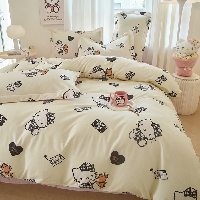 91家纺网 家纺一手货源 找家纺 蘭菲家纺 2024新款全棉小版卡通三丽鸥四件套 小布熊