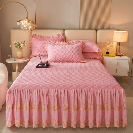 罗艺轩 2024新款加厚宝宝绒夹棉床裙三件套-梦幻星辰 樱花粉