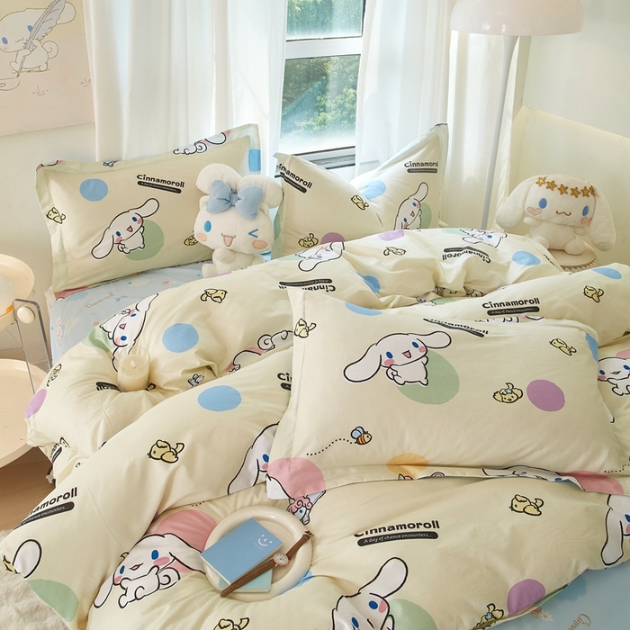 91家纺网 家纺一手货源 找家纺 蘭菲家纺 2024新款全棉小版卡通三丽鸥四件套 开心狗