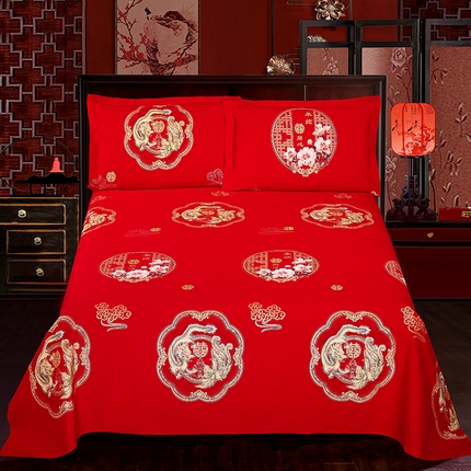 91家纺网 家纺一手货源 找家纺 （总）居美良品 2025新款大红色结婚婚庆全棉纯棉100棉磨毛床单