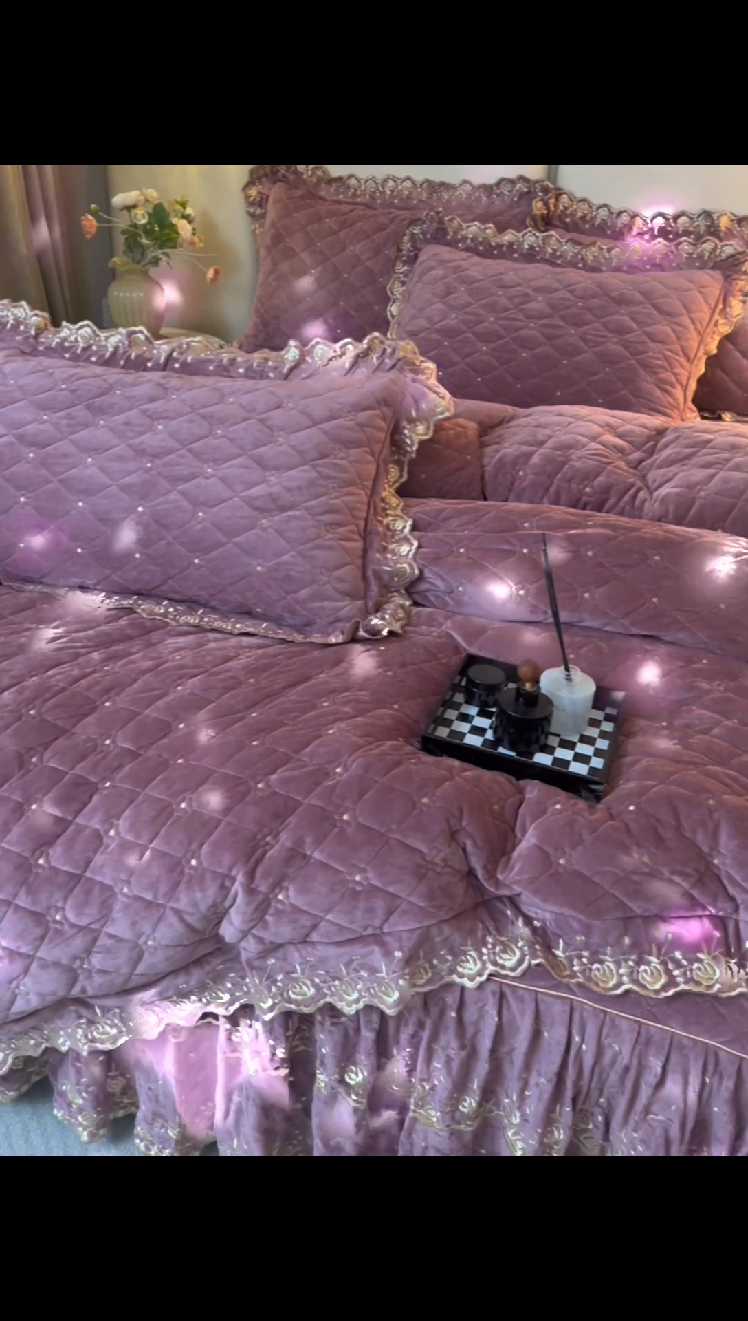 91家纺网 家纺一手货源 找家纺 罗艺轩 2024新款加厚宝宝绒夹棉床裙四件套-梦幻星辰 豆沙粉