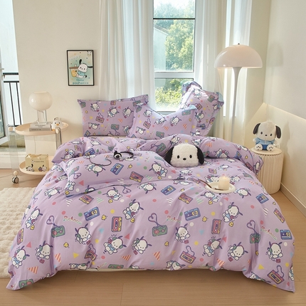 蘭菲家纺 2024新款全棉小版卡通三丽鸥四件套 演唱会.紫