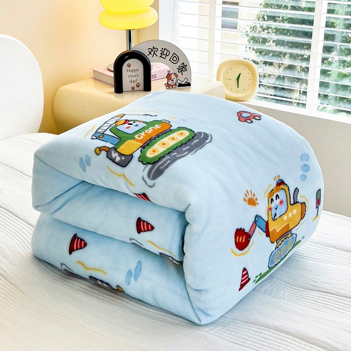 91家纺网 家纺一手货源 找家纺 鱼宝 2024新款小版牛奶绒婴童套件彩虹车队蓝