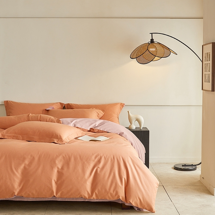 91家纺网 家纺一手货源 找家纺 秀色家纺 2025新款秋冬加厚保暖床上纯色四件套纯棉磨毛全棉床单被套三件套50支-瑞妮 瑞妮-桔红+桃粉