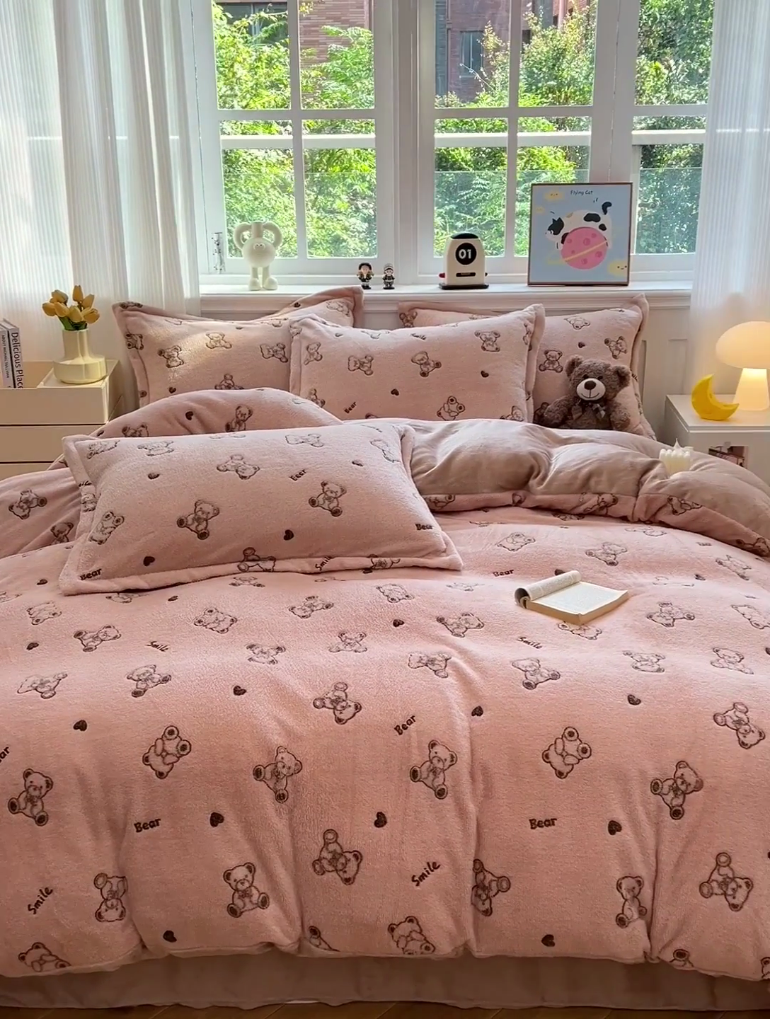 91家纺网 家纺一手货源 找家纺 韩巢家纺 2024新款加厚雪花绒牛奶绒珊瑚绒四件套-新品（提供卖家秀） 咖色熊