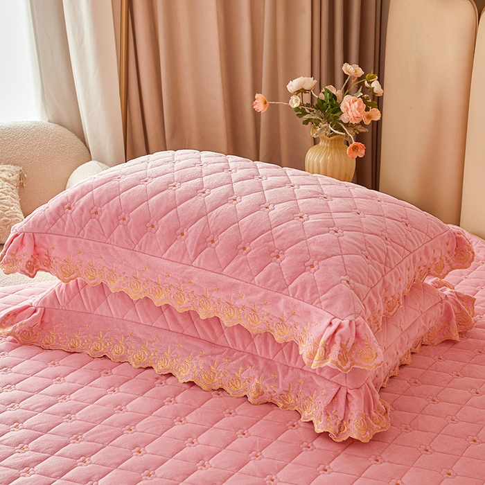 91家纺网 家纺一手货源 找家纺 罗艺轩 2024新款加厚宝宝绒夹棉床裙三件套-梦幻星辰 樱花粉