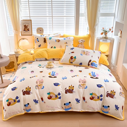 91家纺网 家纺一手货源 找家纺 （总）2024新款全棉加牛奶绒四件套单被套系列-四件套