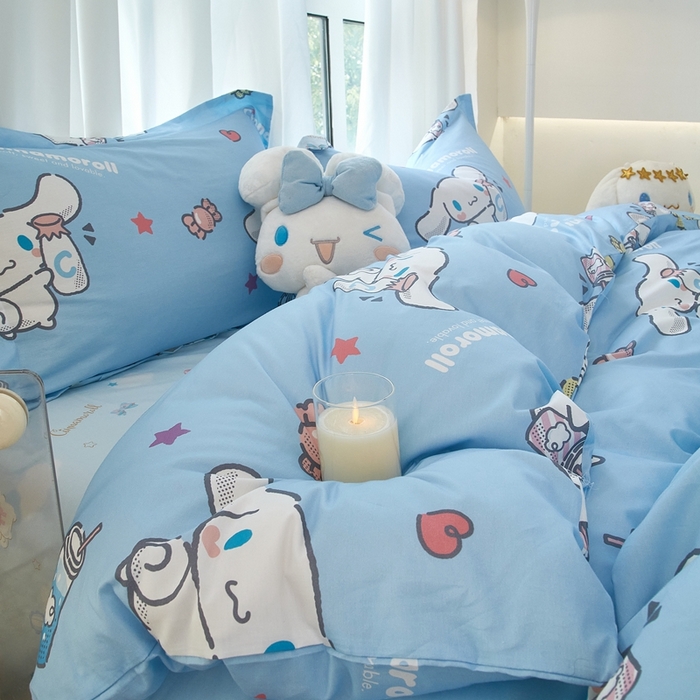 91家纺网 家纺一手货源 找家纺 蘭菲家纺 2024新款全棉小版卡通三丽鸥四件套 小土豆