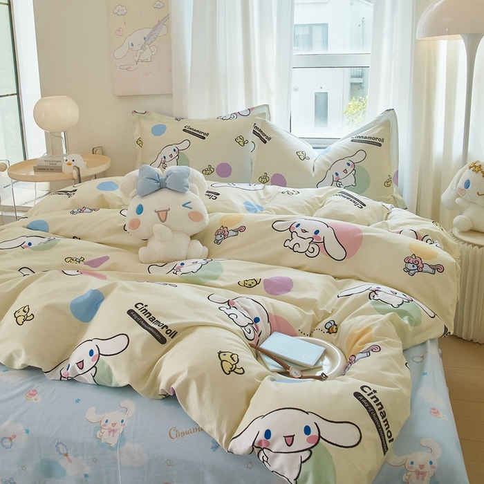 91家纺网 家纺一手货源 找家纺 蘭菲家纺 2024新款全棉小版卡通三丽鸥四件套 开心狗