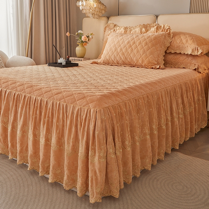 91家纺网 家纺一手货源 找家纺 罗艺轩 2024新款加厚宝宝绒夹棉床裙四件套-梦幻星辰 香槟金