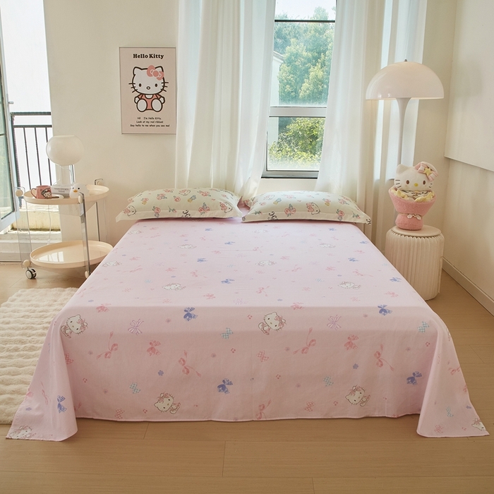 91家纺网 家纺一手货源 找家纺 蘭菲家纺 2024新款全棉小版卡通三丽鸥单被套 蜜蜜花园