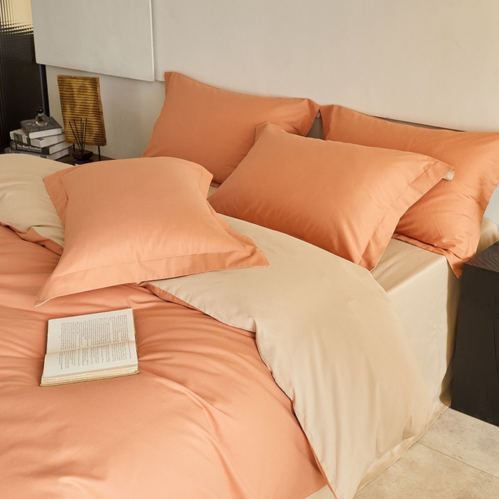 91家纺网 家纺一手货源 找家纺 秀色家纺 2025新款秋冬加厚保暖床上纯色四件套纯棉磨毛全棉床单被套三件套50支-瑞妮 瑞妮-桔红+奶油