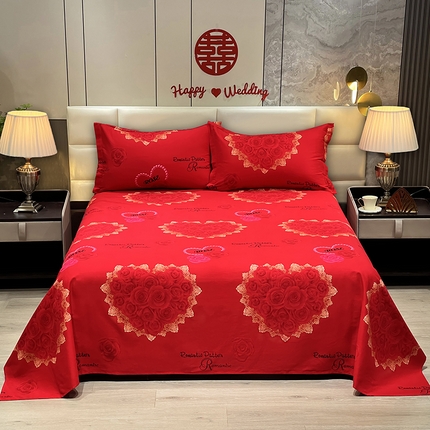 91家纺网 家纺一手货源 找家纺 （总）居美良品 2025新款大红色结婚婚庆全棉纯棉100棉磨毛床单
