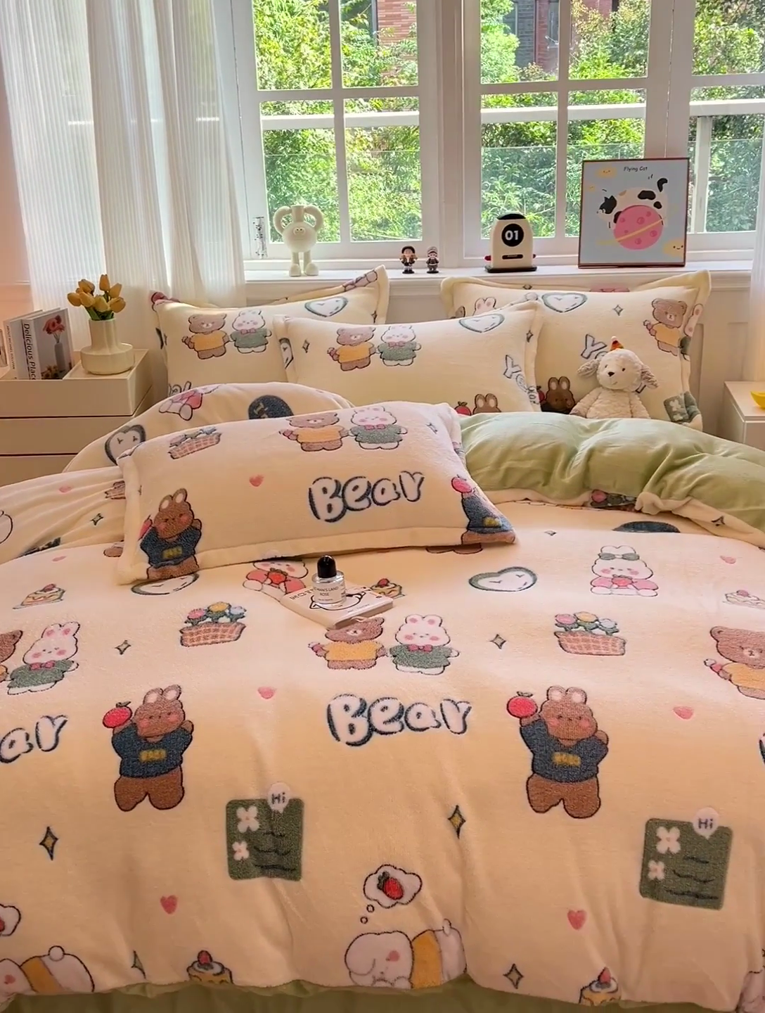 91家纺网 家纺一手货源 找家纺 韩巢家纺 2024新款加厚雪花绒牛奶绒珊瑚绒四件套-新品（提供卖家秀） 快乐心情