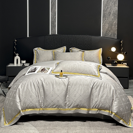 雲归梦 2024新款轻奢双拼角全棉提花四件套 大牌恋曲-高级灰