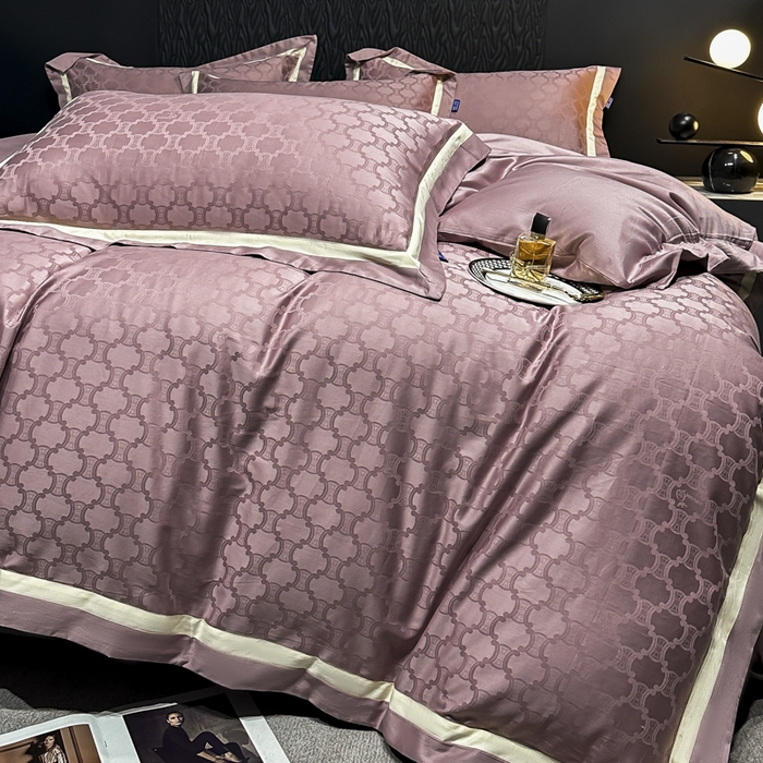 91家纺网 家纺一手货源 找家纺 雲归梦 2024新款轻奢双拼角全棉提花四件套 淤不染-豆沙