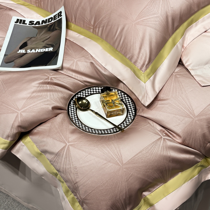 91家纺网 家纺一手货源 找家纺 雲归梦 2024新款轻奢双拼角全棉提花四件套 格拉斯-粉玉