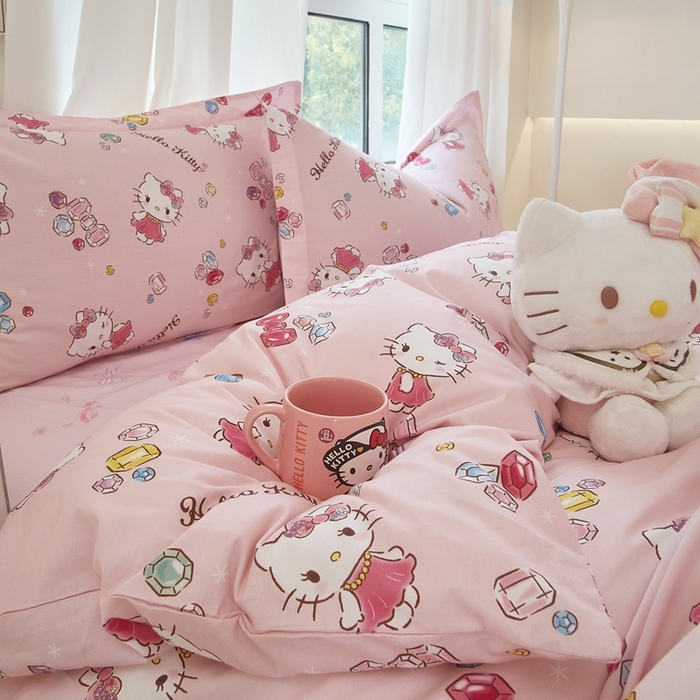 91家纺网 家纺一手货源 找家纺 蘭菲家纺 2024新款全棉小版卡通三丽鸥四件套 小甜心