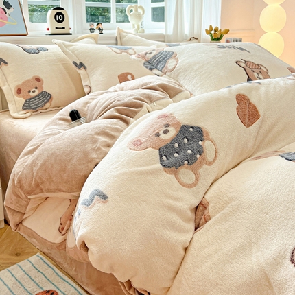 韩巢家纺 2024新款加厚雪花绒牛奶绒珊瑚绒单件被套-新品（提供卖家秀 ） 英伦熊