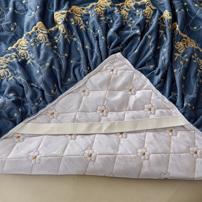 91家纺网 家纺一手货源 找家纺 罗艺轩 2024新款加厚宝宝绒夹棉床裙四件套-梦幻星辰 宝石蓝