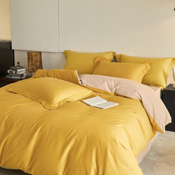 91家纺网 家纺一手货源 找家纺 秀色家纺 2025新款秋冬加厚保暖床上纯色四件套纯棉磨毛全棉床单被套三件套50支-瑞妮 瑞妮-落日黄+奶油