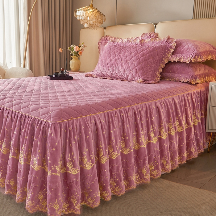 91家纺网 家纺一手货源 找家纺 罗艺轩 2024新款加厚宝宝绒夹棉床裙四件套-梦幻星辰 丁香紫