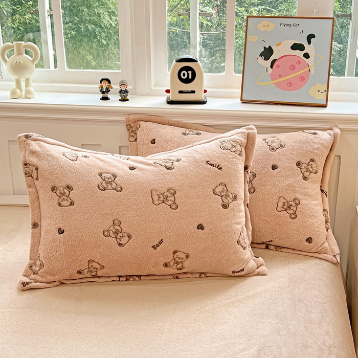 91家纺网 家纺一手货源 找家纺 韩巢家纺 2024新款加厚雪花绒牛奶绒珊瑚绒单件被套-新品（提供卖家秀 ） 咖色熊