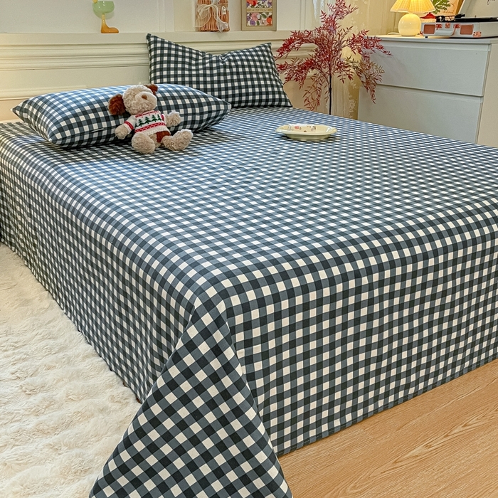 91家纺网 家纺一手货源 找家纺 义博家纺 2025新款全棉老粗布床单 天蓝格