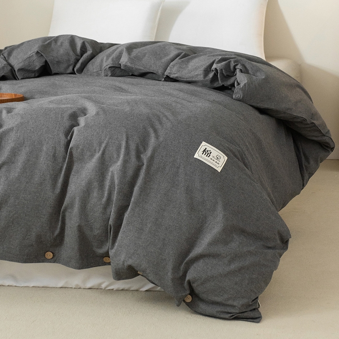 91家纺网 家纺一手货源 找家纺 （总）呦呦南宋 纽扣款单被套A类纯棉  母婴级色织水洗棉 单件纯色被罩 无印风全棉单品被套