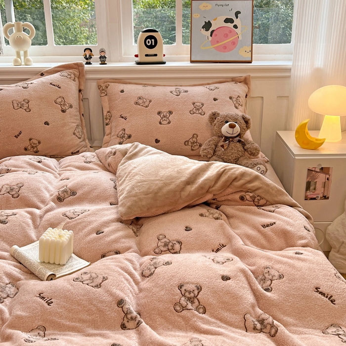 91家纺网 家纺一手货源 找家纺 韩巢家纺 2024新款加厚雪花绒牛奶绒珊瑚绒单件被套-新品（提供卖家秀 ） 咖色熊