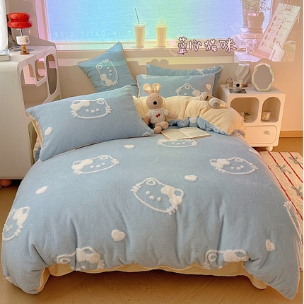 91家纺网 家纺一手货源 找家纺 （总）顾里家纺 2024新款Kitten阳离子猫咪立体牛奶绒四件套