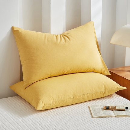 91家纺网 家纺一手货源 找家纺 呦呦南宋 纯棉简约款枕套 母婴级A类全棉色织水洗棉无印风单品一对装全棉枕头套 黄色（简约款）