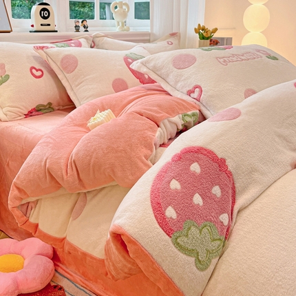 91家纺网 家纺一手货源 找家纺 韩巢家纺 2024新款加厚雪花绒牛奶绒珊瑚绒单件被套-新品（提供卖家秀 ） 甜蜜