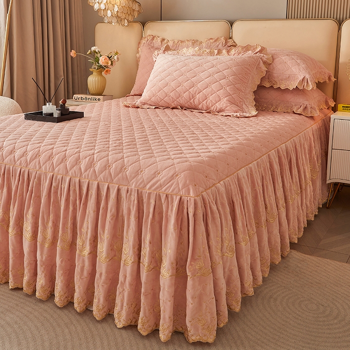 91家纺网 家纺一手货源 找家纺 罗艺轩 2024新款加厚宝宝绒夹棉床裙三件套-梦幻星辰 美人玉