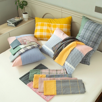 91家纺网 家纺一手货源 找家纺 总【呦呦南宋】母婴级A类单品枕套100%纯棉色织水洗棉枕套 格子一对装全棉枕头套