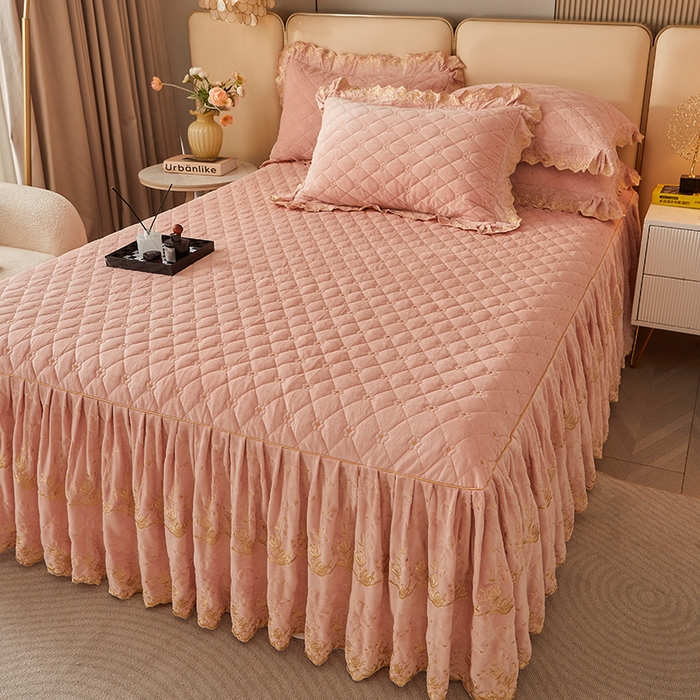 91家纺网 家纺一手货源 找家纺 罗艺轩 2024新款加厚宝宝绒夹棉床裙四件套-梦幻星辰 美人玉