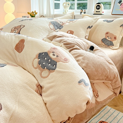 91家纺网 家纺一手货源 找家纺 （总）韩巢家纺 2024新款加厚雪花绒牛奶绒珊瑚绒四件套-新品（提供卖家秀）