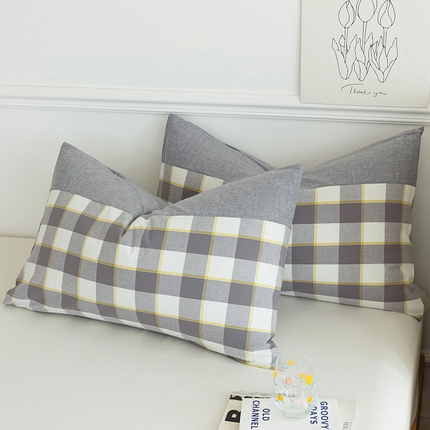 91家纺网 家纺一手货源 找家纺 呦呦南宋 双拼枕套A类纯棉 设计感撞色拼接单品一对装水洗棉枕头套 冬雪