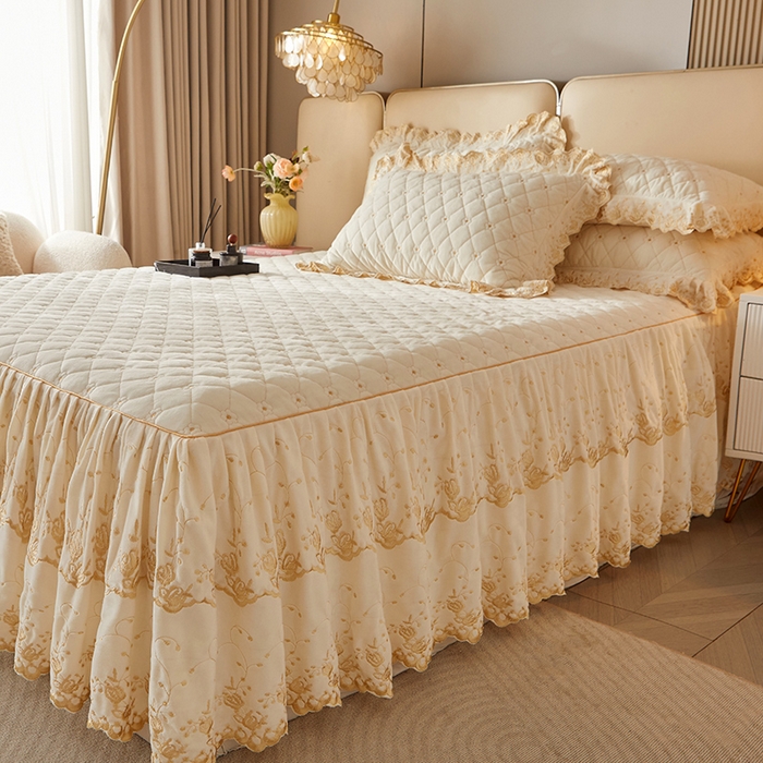 91家纺网 家纺一手货源 找家纺 罗艺轩 2024新款加厚宝宝绒夹棉床裙四件套-梦幻星辰 奶昔