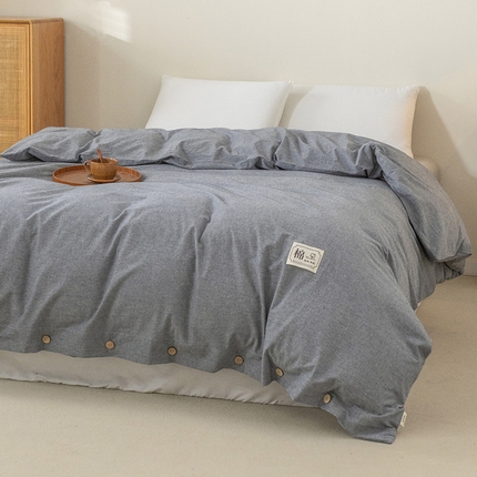 91家纺网 家纺一手货源 找家纺 （总）呦呦南宋 纽扣款单被套A类纯棉  母婴级色织水洗棉 单件纯色被罩 无印风全棉单品被套