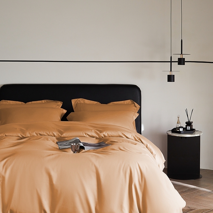 91家纺网 家纺一手货源 找家纺 秀色家纺 2025新款50支贡缎A类轻奢纯色长绒棉四件套全棉纯棉被套高级感床单三件套-雅克 雅克-南瓜橘