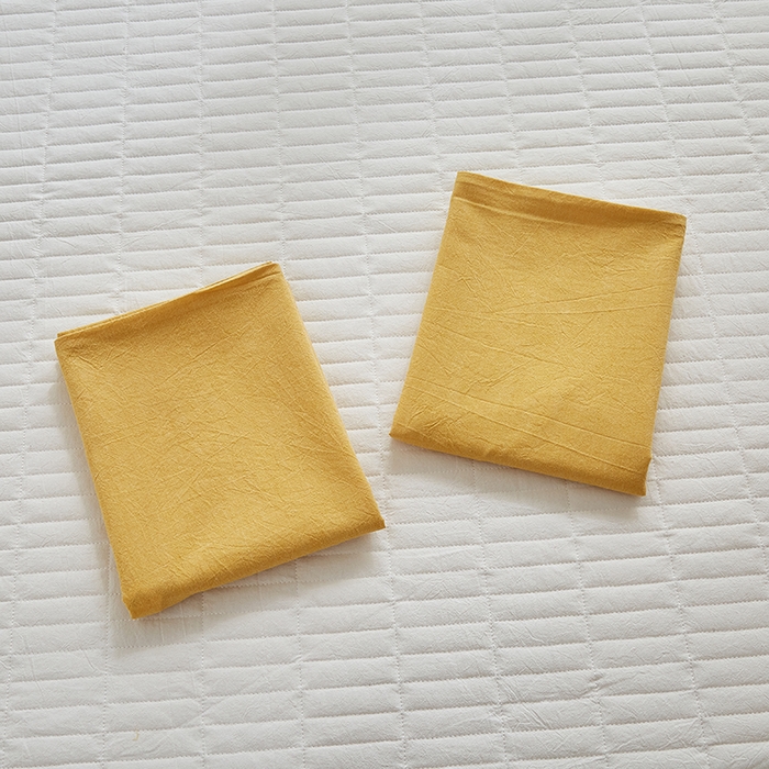 91家纺网 家纺一手货源 找家纺 呦呦南宋 纯棉简约款枕套 母婴级A类全棉色织水洗棉无印风单品一对装全棉枕头套 黄色（简约款）