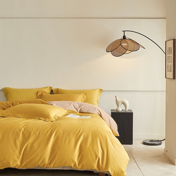 91家纺网 家纺一手货源 找家纺 秀色家纺 2025新款秋冬加厚保暖床上纯色四件套纯棉磨毛全棉床单被套三件套50支-瑞妮 瑞妮-落日黄+奶油