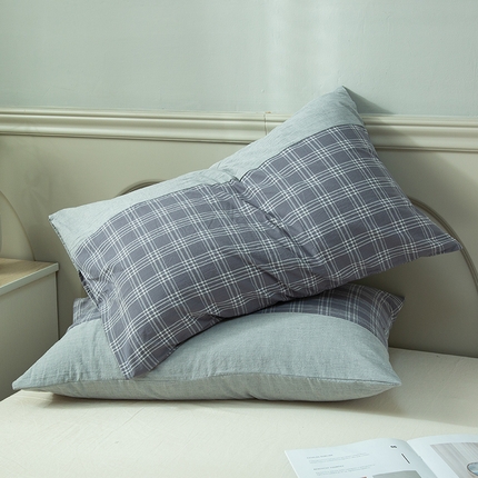 91家纺网 家纺一手货源 找家纺 总【呦呦南宋】母婴级A类单品枕套100%纯棉色织水洗棉枕套 格子一对装全棉枕头套